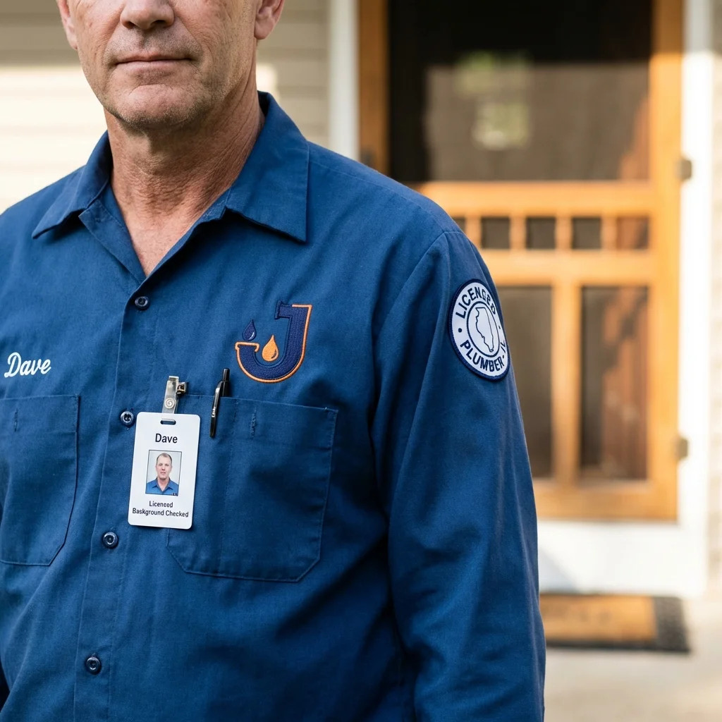 Licensed plumber showing ID badge in Tishomingo, OK