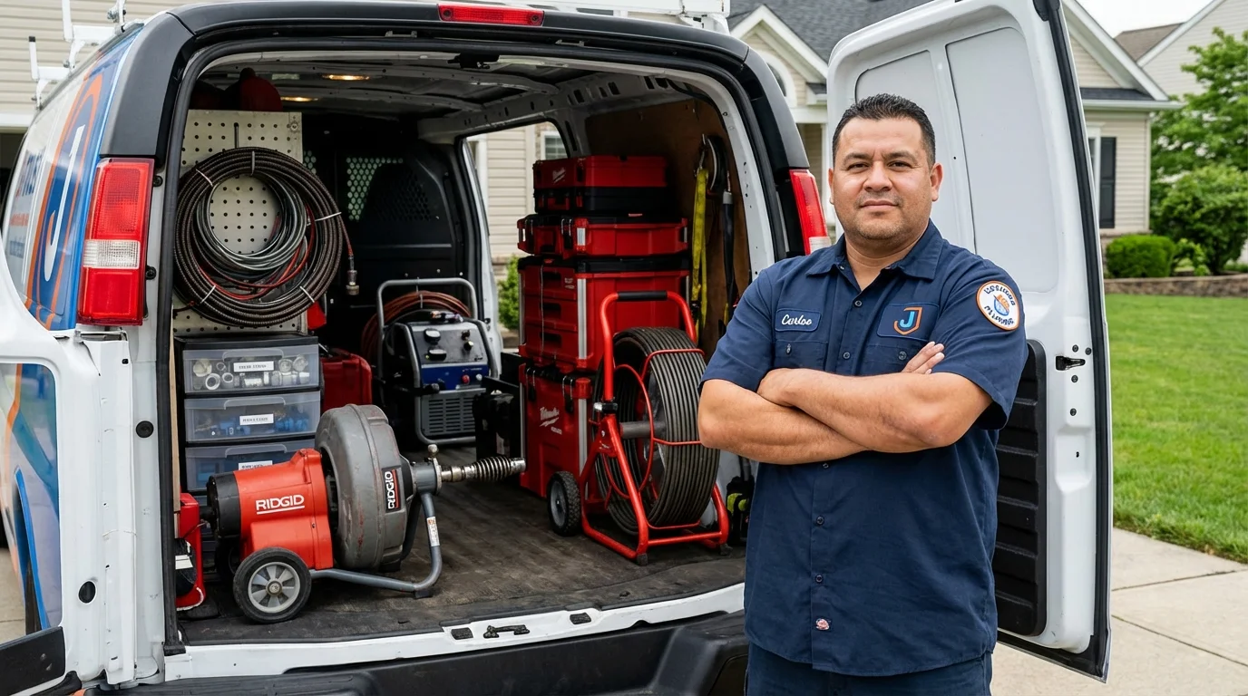 Professional drain cleaning equipment and Johns Plumbing LLC plumber in Tishomingo