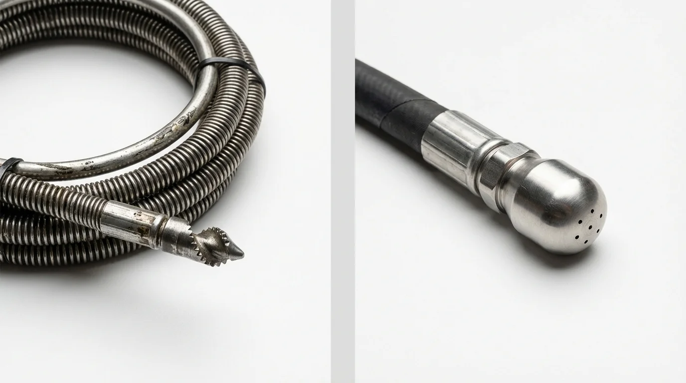 Drain snake cable and hydro jetting nozzle used for drain cleaning in Tishomingo, OK