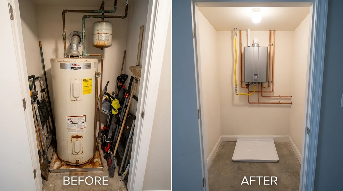 Tank water heater versus wall-mounted tankless unit comparison for Tishomingo, OK homeowners