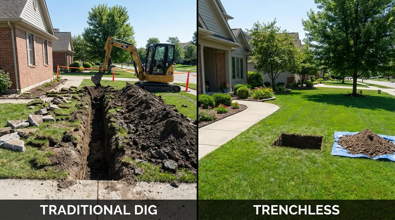Trenchless sewer repair with minimal yard damage versus traditional excavation in Tishomingo, OK